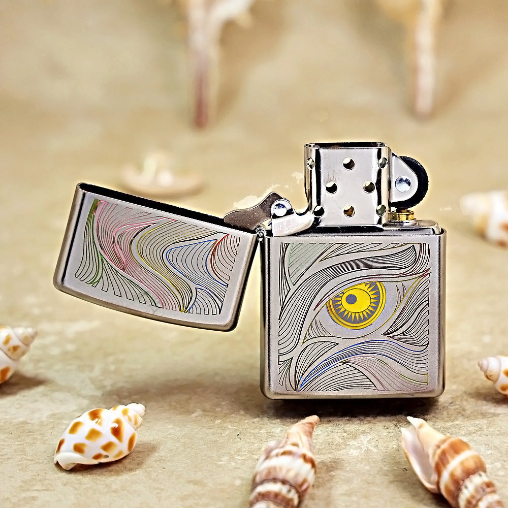 Zippo Brushed Chrome Color Filled Stylized Eye with Sun Iris - SC02