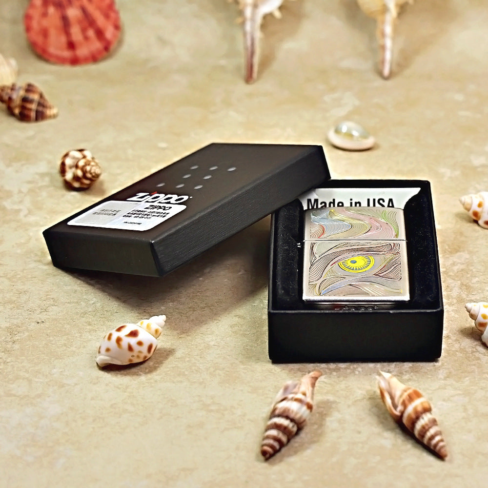 Zippo Brushed Chrome Color Filled Stylized Eye with Sun Iris - SC02