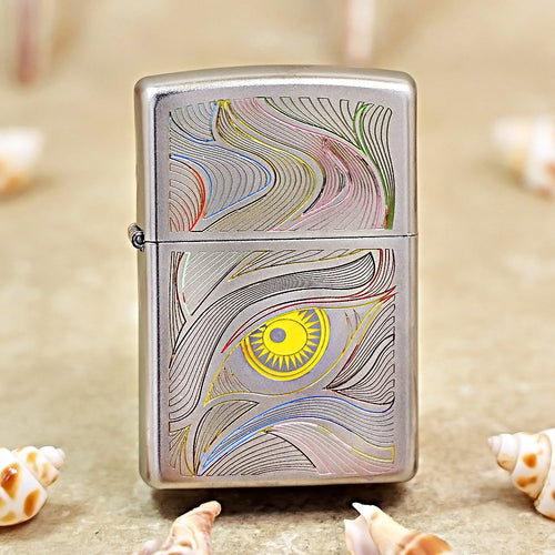 Zippo Brushed Chrome Color Filled Stylized Eye with Sun Iris - SC02