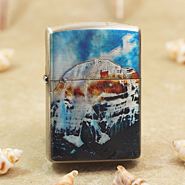 Zippo Brushed Chrome Color Printed Mount Kailash Snow Peak - CS24
