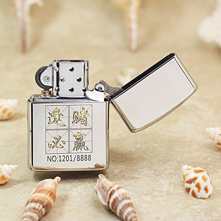 Zippo Brushed Chrome Deep Carved Good Luck Poker Hand and Dice - SC08