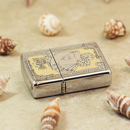 Zippo Brushed Chrome Deep Carved Good Luck Poker Hand and Dice - SC08