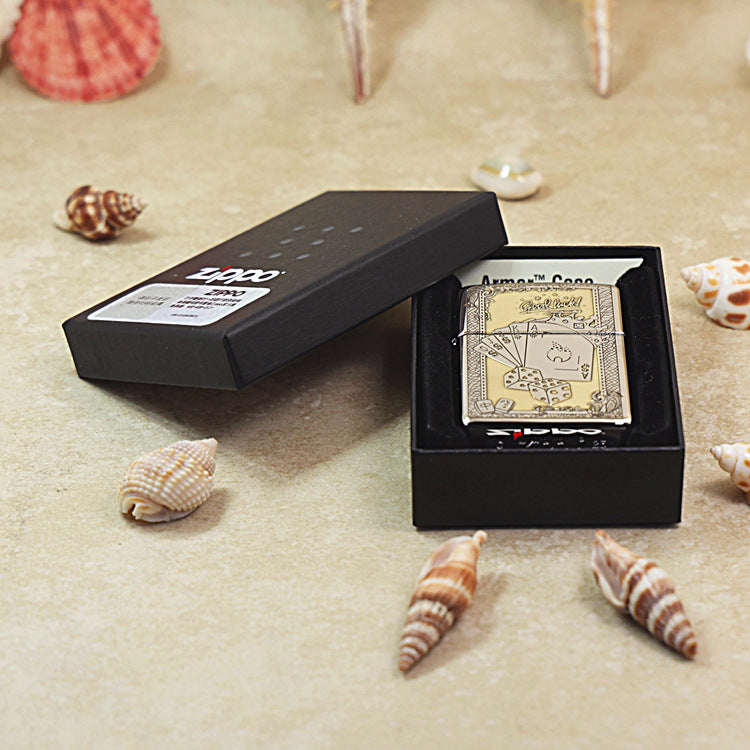 Zippo Brushed Chrome Deep Carved Good Luck Poker Hand and Dice - SC08