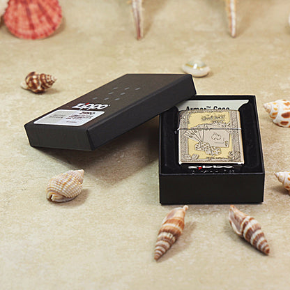 Zippo Brushed Chrome Deep Carved Good Luck Poker Hand and Dice - SC08