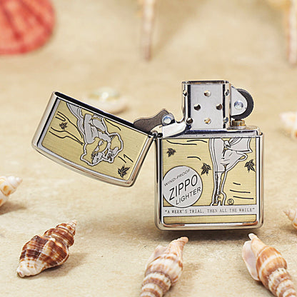 Zippo Brushed Chrome Deep Engraved Pin-Up Girl Smoking in the Wind - SC25