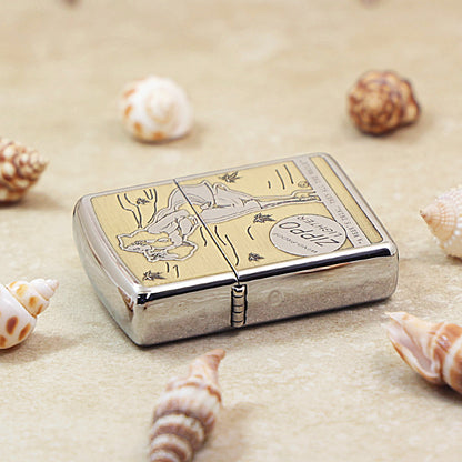 Zippo Brushed Chrome Deep Engraved Pin-Up Girl Smoking in the Wind - SC25