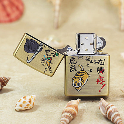 Zippo Brushed Smoked Brass 'Dragon Soaring Tiger Leaping' - DS131