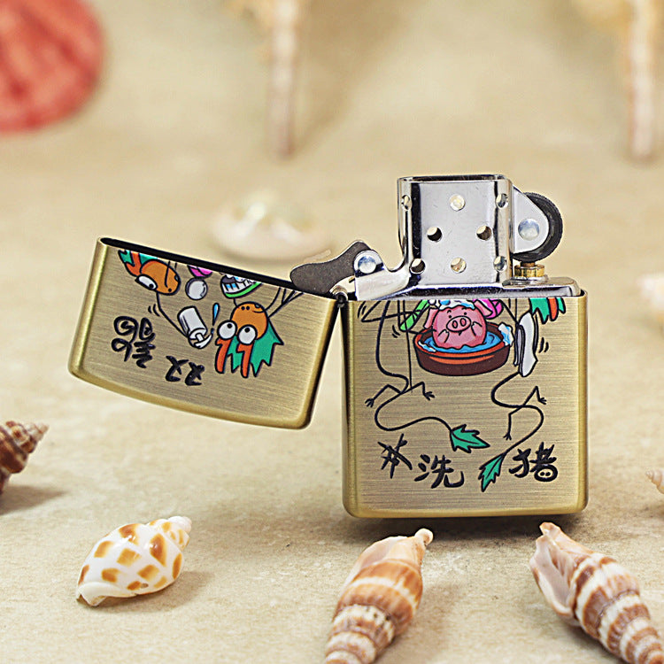 Zippo Brushed Smoked Brass 'Two Dragons Washing a Pig' - DS130