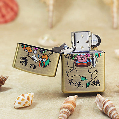 Zippo Brushed Smoked Brass 'Two Dragons Washing a Pig' - DS130