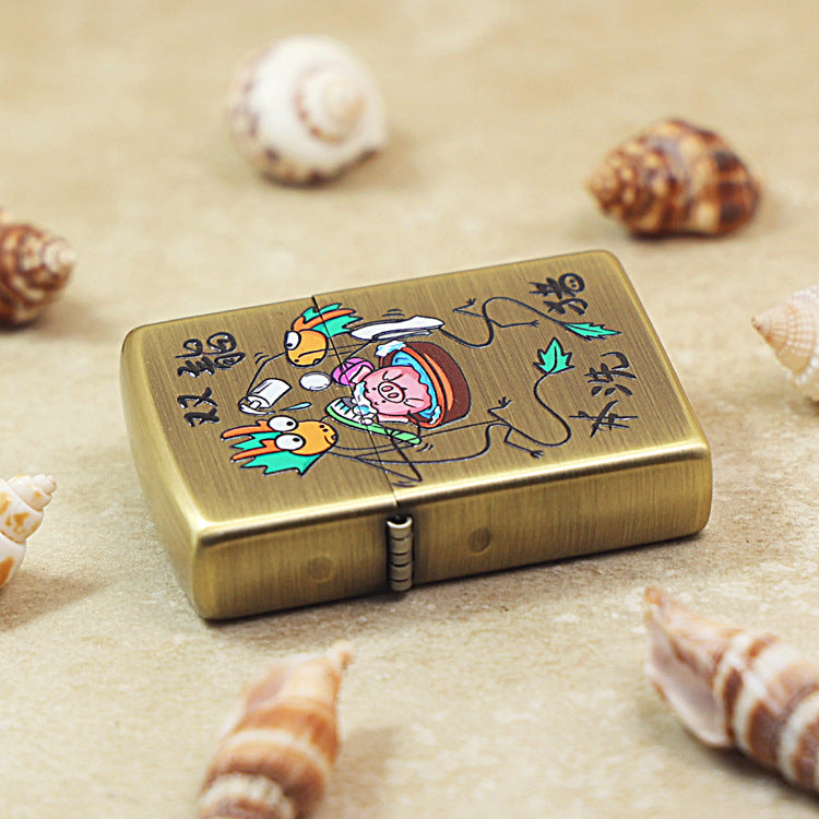 Zippo Brushed Smoked Brass 'Two Dragons Washing a Pig' - DS130