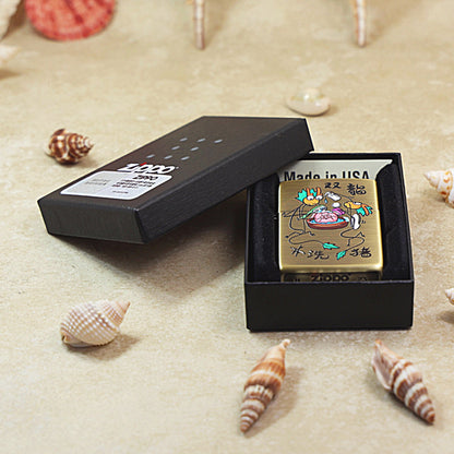 Zippo Brushed Smoked Brass 'Two Dragons Washing a Pig' - DS130