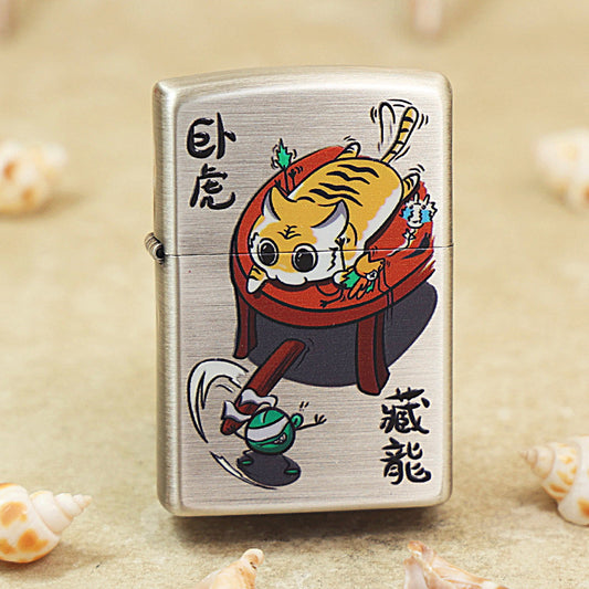 Zippo Brushed Smoked Chrome 'Crouching Tiger Hidden Dragon' - DS128