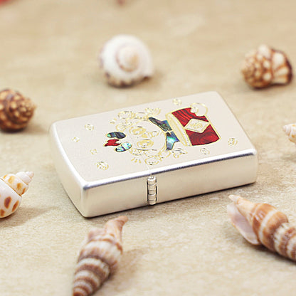 Zippo Brushed Smoked Chrome 'Good Luck Dragon' Deep Carve with Abalone Shell Inlay - DS142