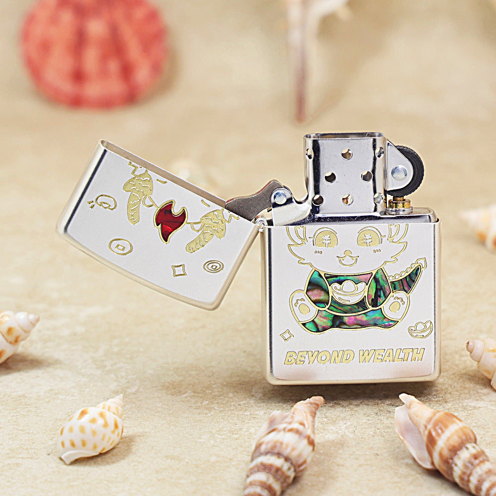 Zippo Brushed Smoked Chrome 'Lucky Dragon Bringing Wealth' Deep Carve - DS143