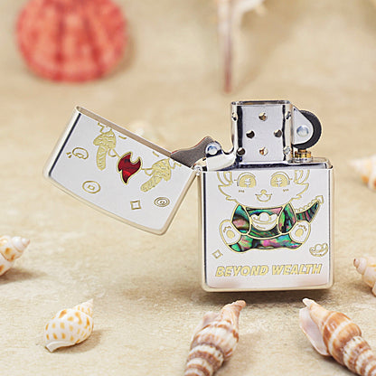 Zippo Brushed Smoked Chrome 'Lucky Dragon Bringing Wealth' Deep Carve - DS143