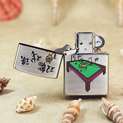 Zippo Brushed Smoked Chrome 'Two Dragons Playing Billiard'- DS129