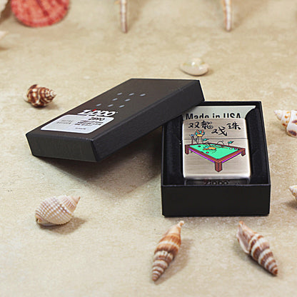 Zippo Brushed Smoked Chrome 'Two Dragons Playing Billiard'- DS129