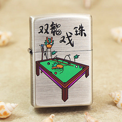Zippo Brushed Smoked Chrome 'Two Dragons Playing Billiard'- DS129