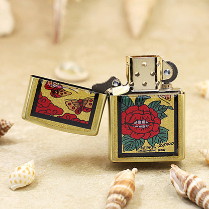 Zippo Butterfly & Peony Gold Plate - Animal & Floral Series - JP60