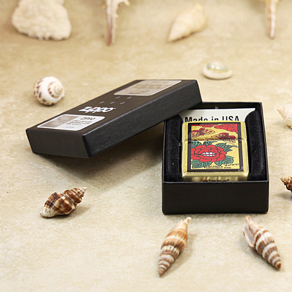 Zippo Butterfly & Peony Gold Plate - Animal & Floral Series - JP60