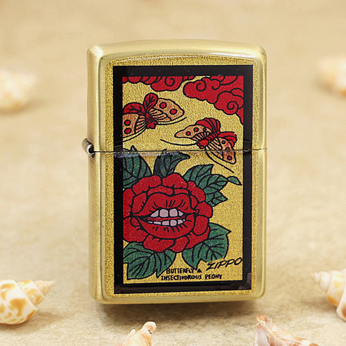 Zippo Butterfly & Peony Gold Plate - Animal & Floral Series - JP60