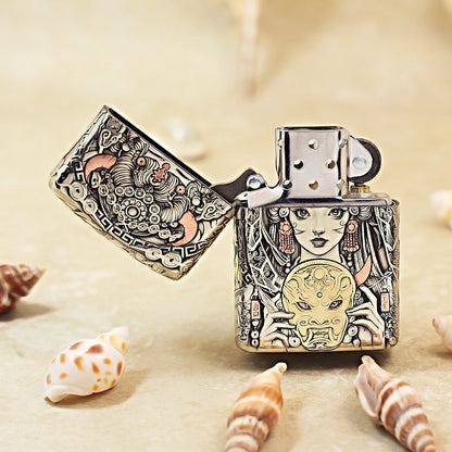 Zippo Colorful Painted Chinese Opera Female Deity Holding Mask - CM02