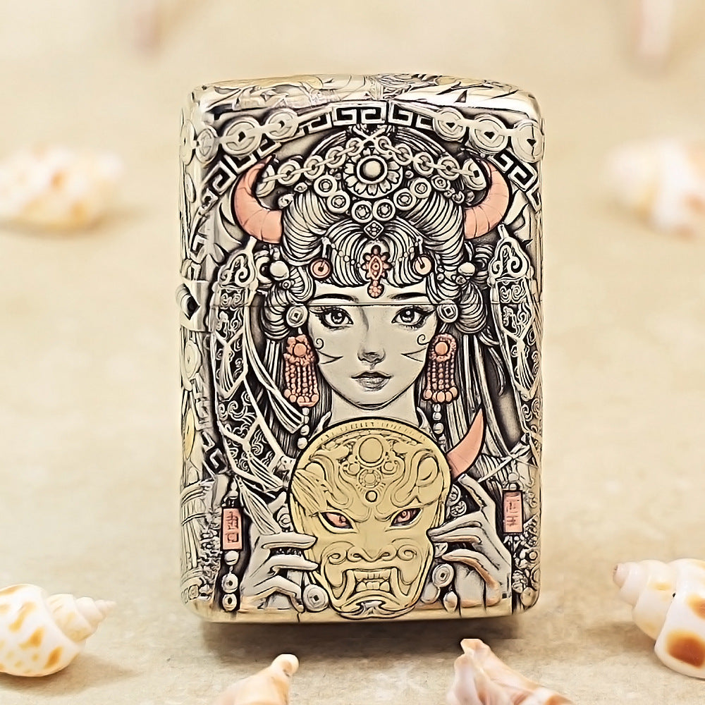 Zippo Colorful Painted Chinese Opera Female Deity Holding Mask - CM02