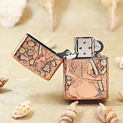 Zippo Copper Finish Intricate Engraved Female Warrior and Katana - CM13