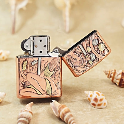 Zippo Copper Finish Intricate Engraved Female Warrior and Katana - CM13