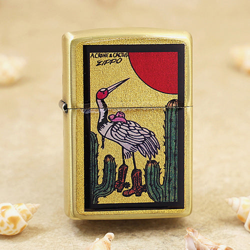 Zippo Crane and Cactus Gold Plate - Animal Series - JP55