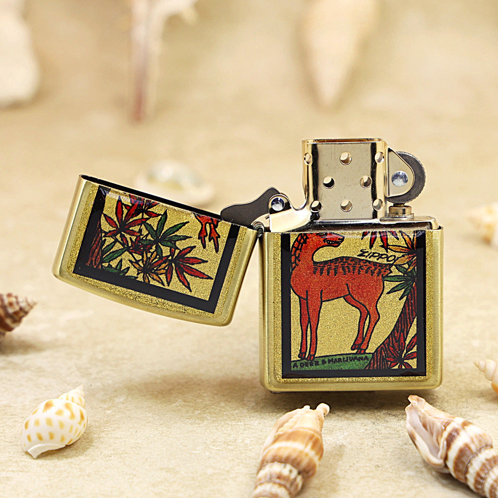 Zippo Deer & Marijuana Gold Plate - JP53
