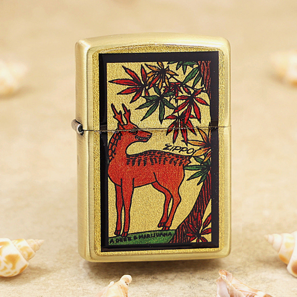 Zippo Deer & Marijuana Gold Plate - JP53