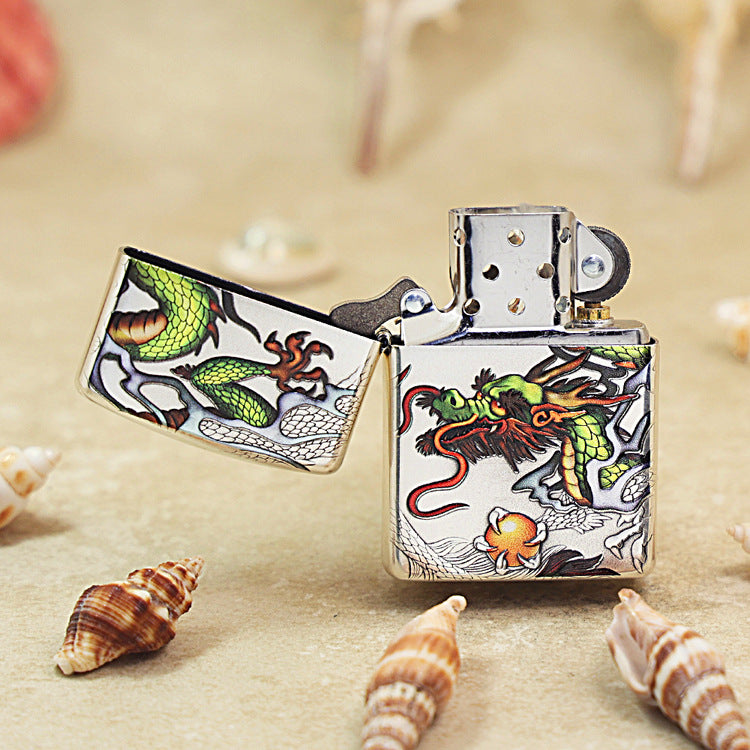 Zippo Embossed Enamel 'Prosperous Dragon' Silver-Plated 162-DS62