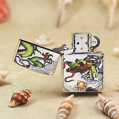 Zippo Embossed Enamel 'Prosperous Dragon' Silver-Plated 162-DS62