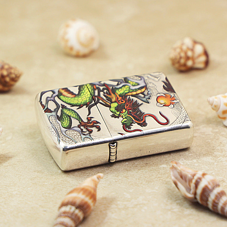 Zippo Embossed Enamel 'Prosperous Dragon' Silver-Plated 162-DS62