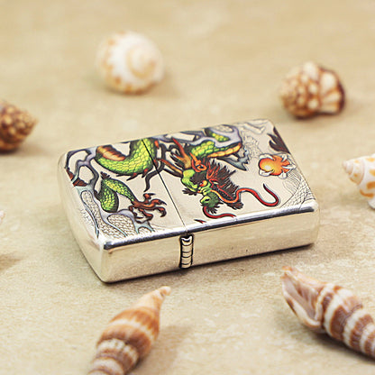 Zippo Embossed Enamel 'Prosperous Dragon' Silver-Plated 162-DS62
