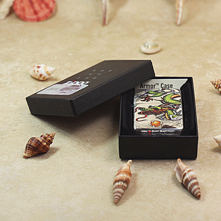 Zippo Embossed Enamel 'Prosperous Dragon' Silver-Plated 162-DS62