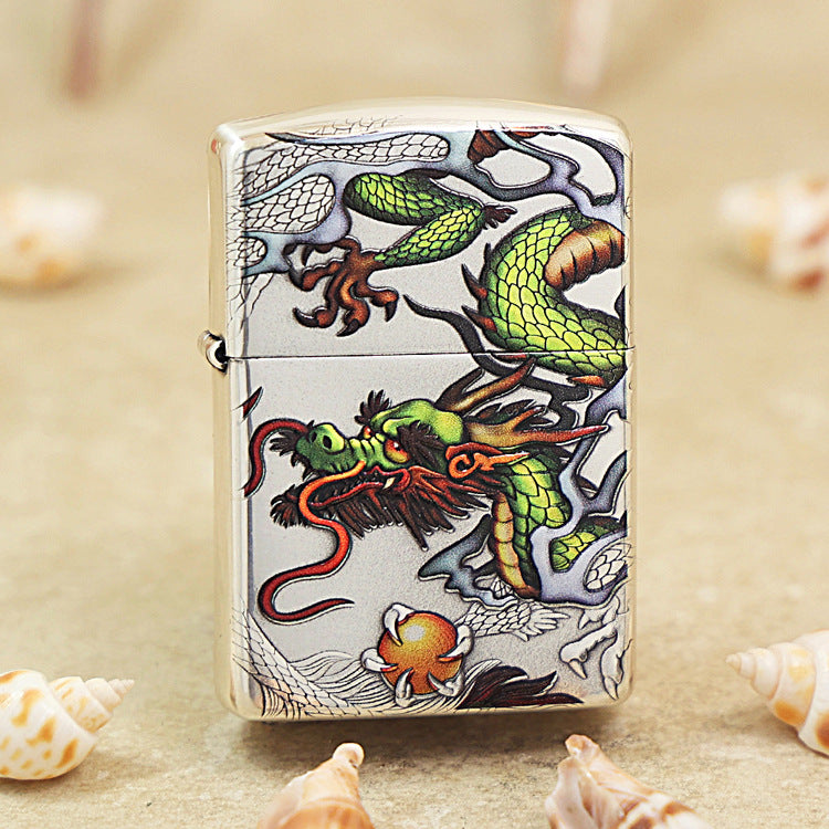 Zippo Embossed Enamel 'Prosperous Dragon' Silver-Plated 162-DS62