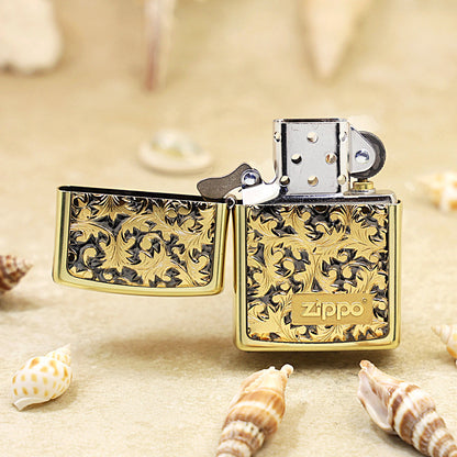 Zippo Gold Plate Deep Carve Arabesque - Floral Series - JP54