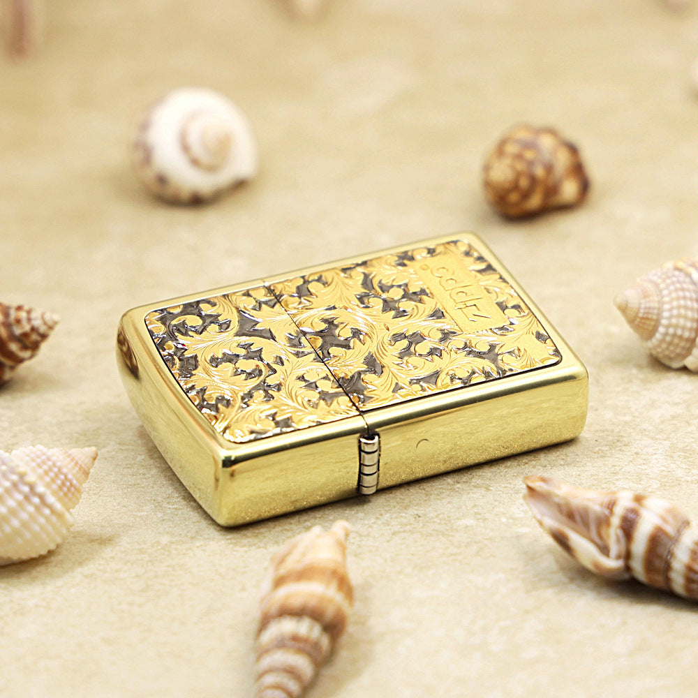 Zippo Gold Plate Deep Carve Arabesque - Floral Series - JP54