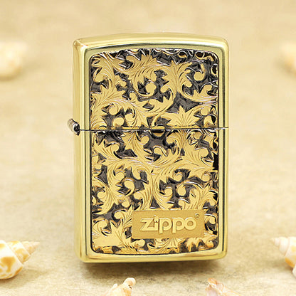 Zippo Gold Plate Deep Carve Arabesque - Floral Series - JP54
