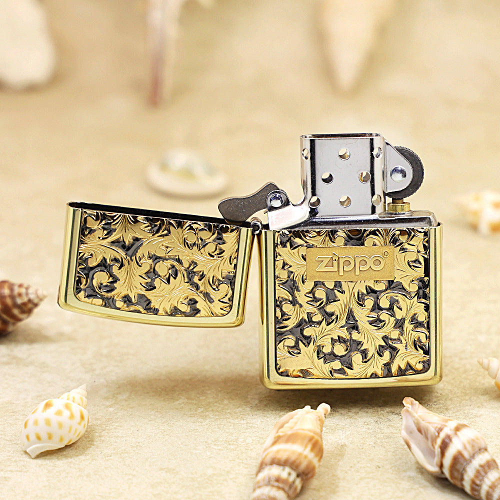 Zippo Gold Plate Deep Carve Arabesque - Floral Series - JP59