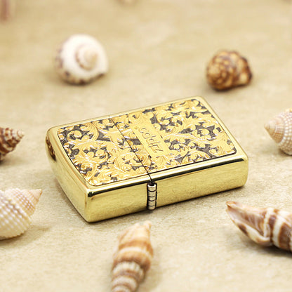 Zippo Gold Plate Deep Carve Arabesque - Floral Series - JP59