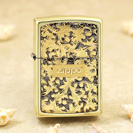 Zippo Gold Plate Deep Carve Arabesque - Floral Series - JP59