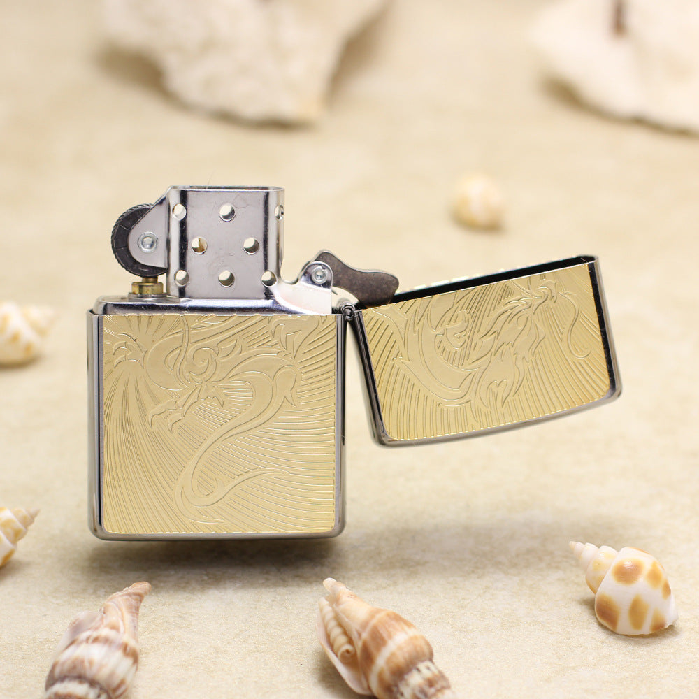 Zippo Gold Plate Double-Sided Dragon Emblem - JP65