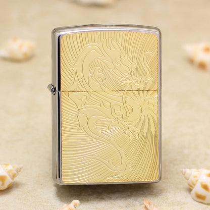 Zippo Gold Plate Double-Sided Dragon Emblem - JP65