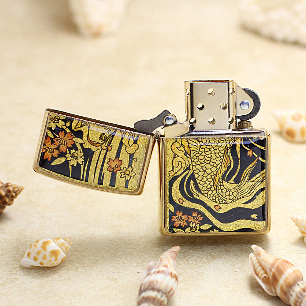 Zippo Gold Plate Koi Fish and Cherry Blossom - JP45