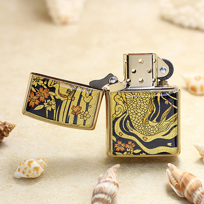 Zippo Gold Plate Koi Fish and Cherry Blossom - JP45