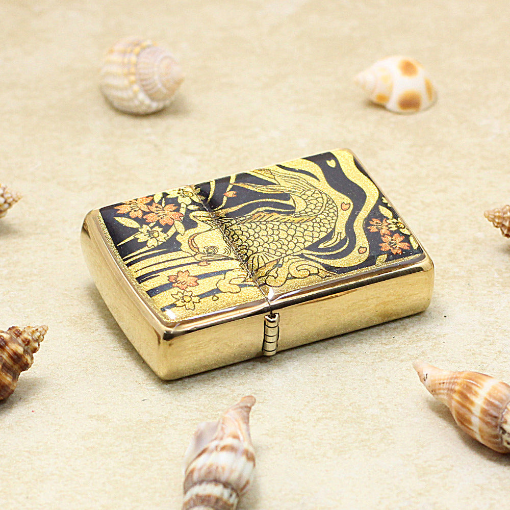 Zippo Gold Plate Koi Fish and Cherry Blossom - JP45