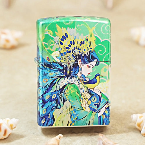 Zippo Green Color-Printed Peacock Princess and Bird - CS04